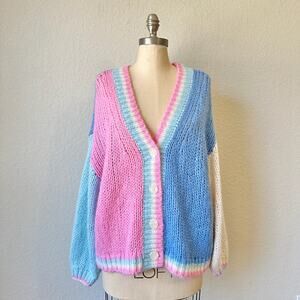 L*SPACE Lido Cardigan Sweater Pastel Colorblock Chunky Knit Oversized